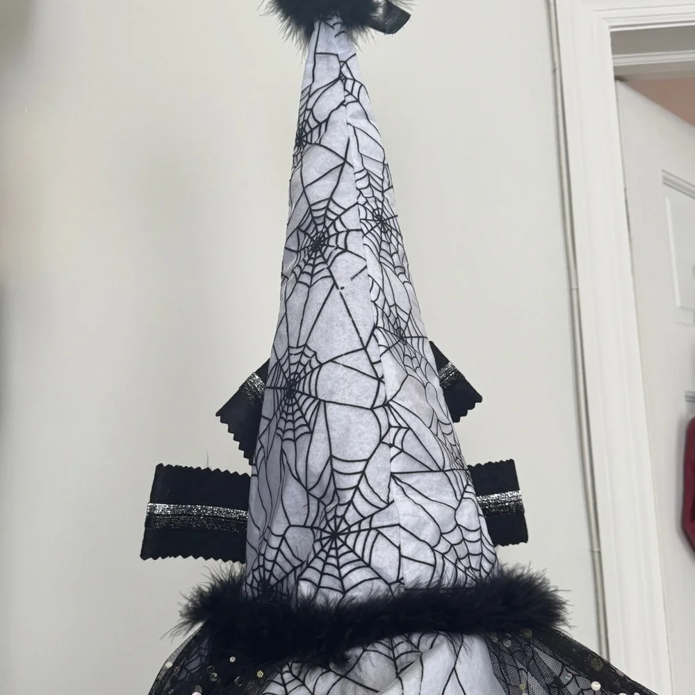 Black and White Witch Hat with Orange Bow